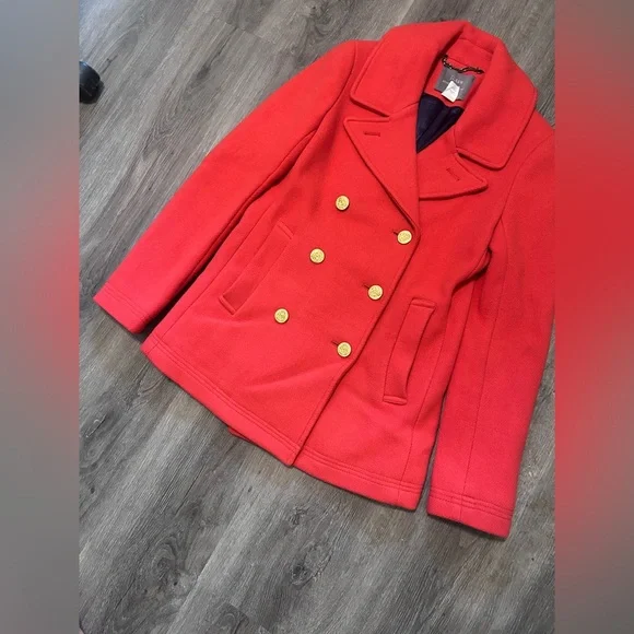 J CREW STADIUM CLOTH NELLO GORI WOMEN SIZE 2 RED PEACOAT - Picture 5 of 16